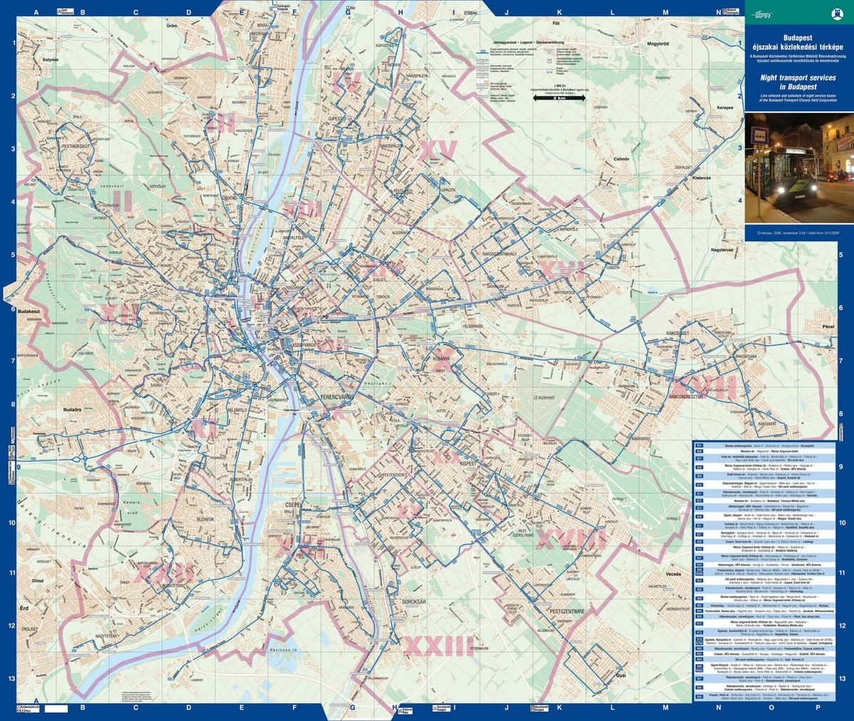 budapeste noite mapa de ônibus