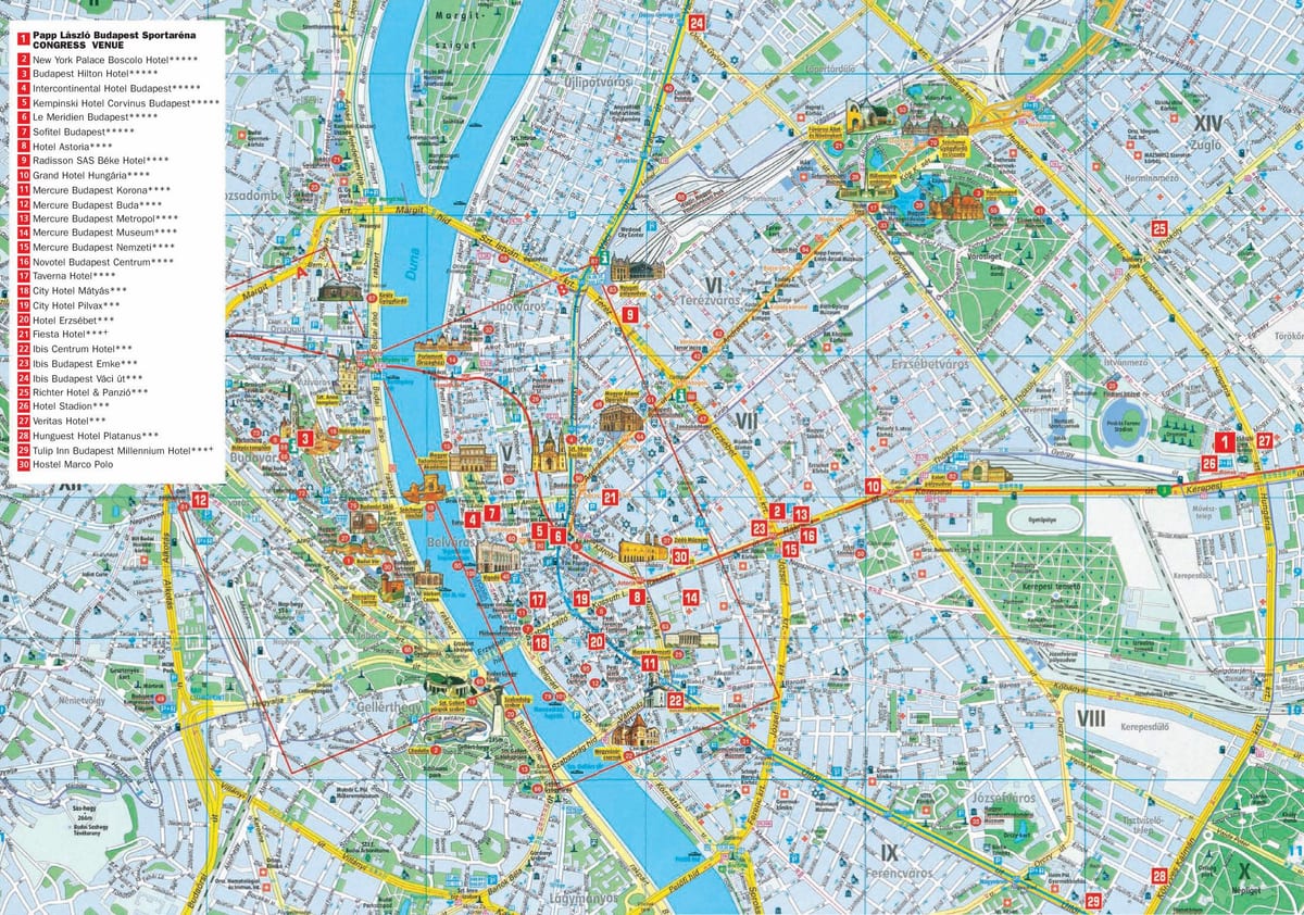 mapa turístico da cidade de budapeste